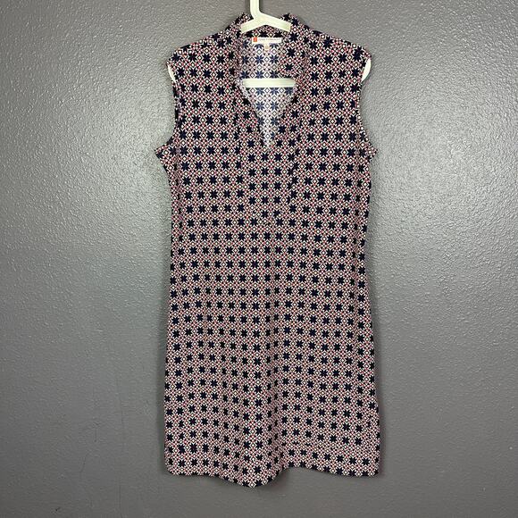 Jude Connally Large A-Line Dress  Sleeveless V-Neck Geometric Blue Red - Picture 1 of 7